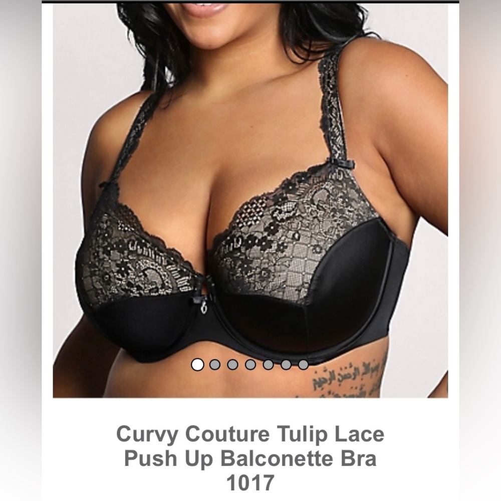 NEW Curvy Couture Tulip Lace Push Up Balconette Bra 40DD